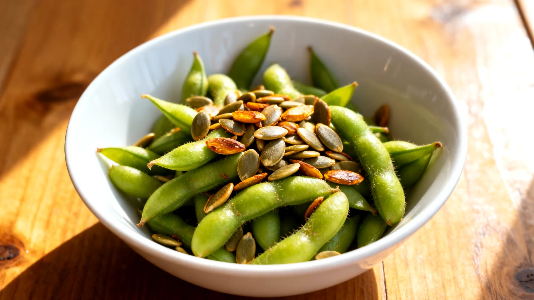 Edamame con semi di zucca tostati"