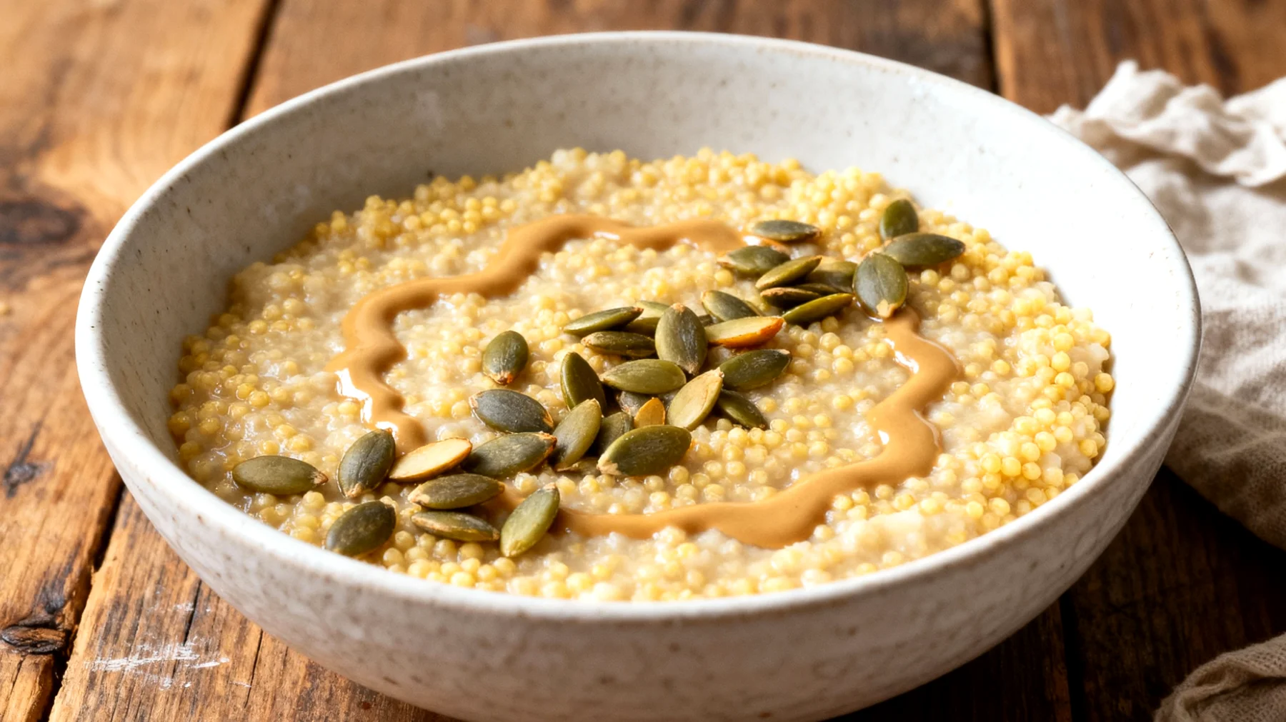 Porridge di miglio con semi di zucca e tahini"