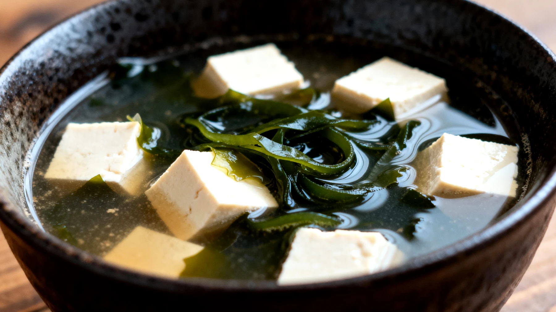Zuppa di miso con alga wakame e tofu"