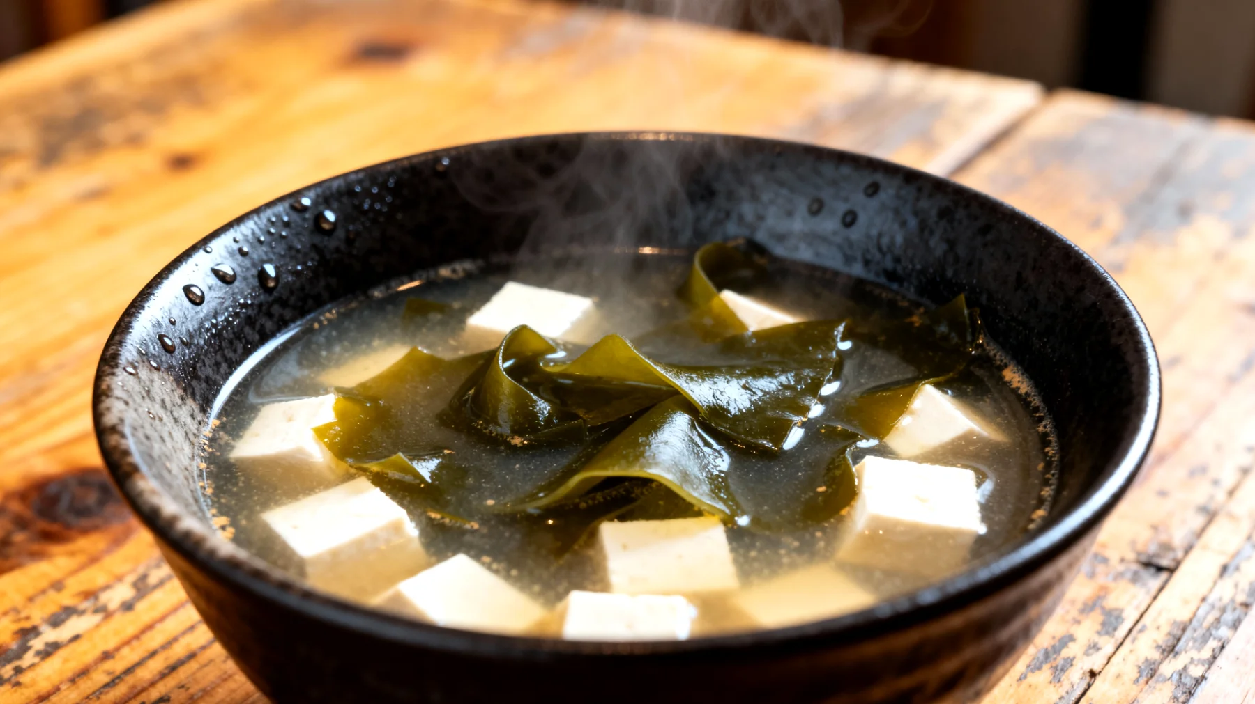Zuppa di miso con alghe wakame e tofu"