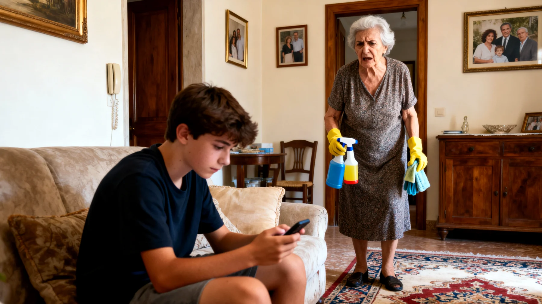 I nonni faticano a ottenere collaborazione dai nipoti adolescenti nelle attività quotidiane come riordino, faccende domestiche o preparazione dei pasti, causando tensioni e frustrazione nel rapporto"