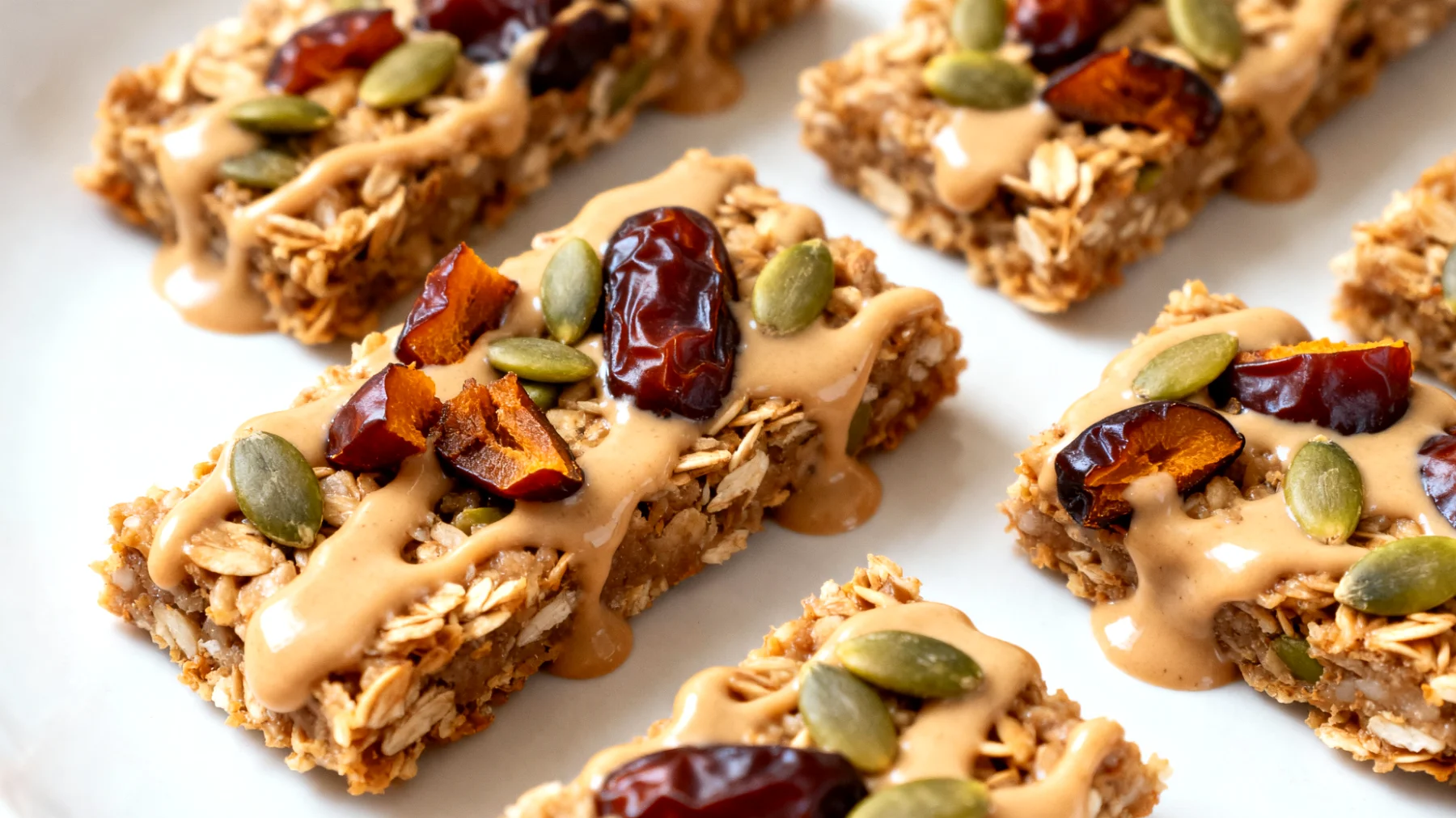 Barrette di avena e tahini con datteri e semi di zucca"