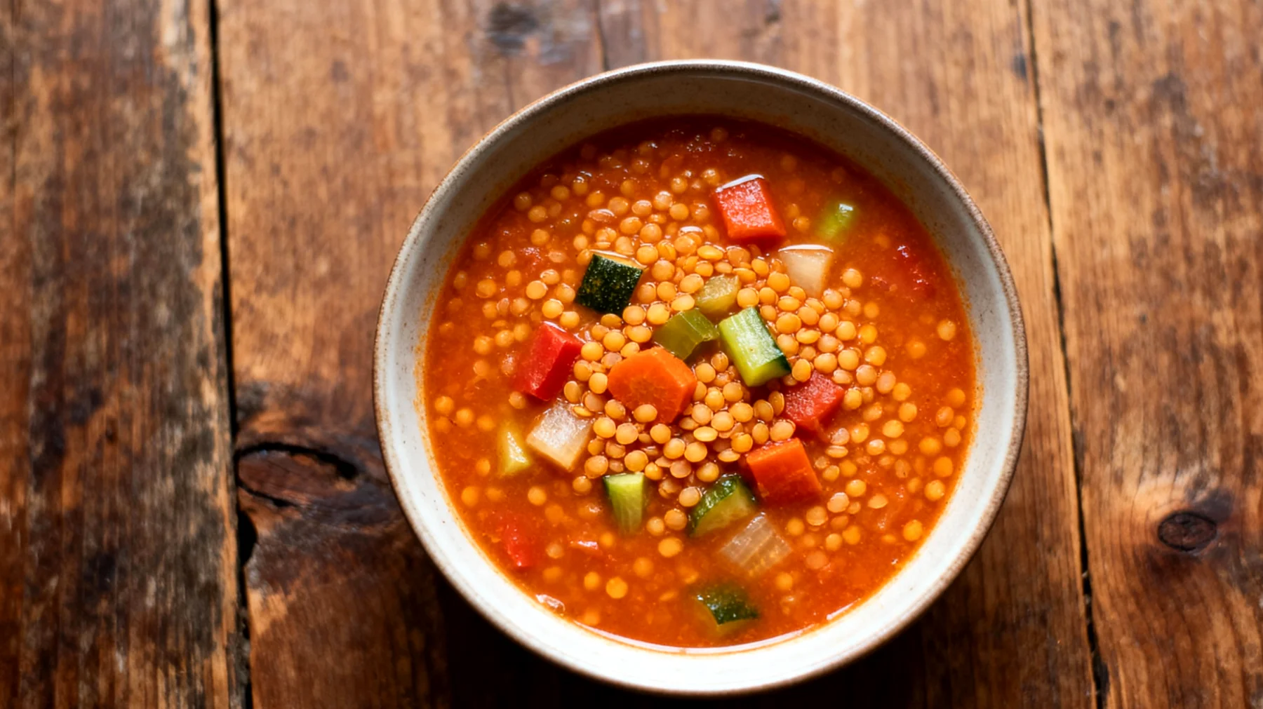 Zuppa di lenticchie rosse decorticate con verdure miste"