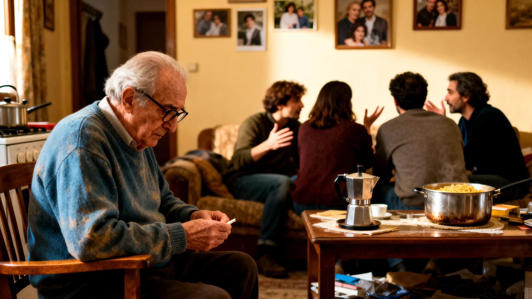 Un nonno si trova in difficoltà nel rapporto con i nipoti giovani adulti a causa di tensioni e incomprensioni con i genitori (suoi figli) riguardo al ruolo educativo, alle scelte di vita dei nipoti e alle diverse visioni familiari, creando disagio relazionale e distanza affettiva."