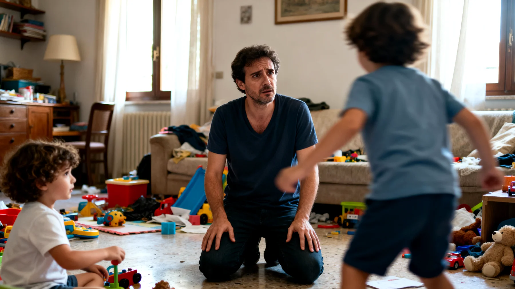 PapĆ che fatica a stabilire regole e confini con i bambini piccoli per paura di perdere il loro affetto o di essere visto come il 'cattivo', risultando eccessivamente permissivo"